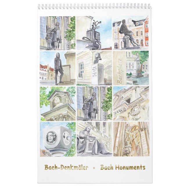 Calendário Johann Sebastian Bach Monuments, Watercolor Style (Capa)