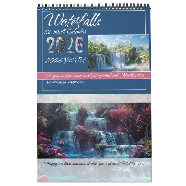 Calendário JW 2026 Calendar -Calming Waterfalls -Matthew 5:3 (Capa)