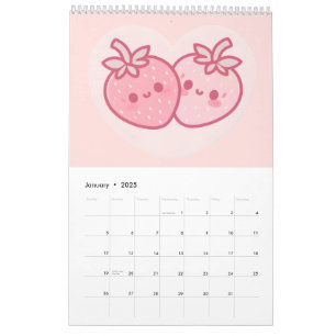 Calendário Kawaii Namorados Rosa Morangos