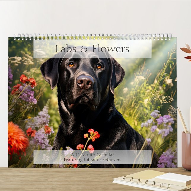 Calendário Labrador Retrievers Floral (Criador carregado)
