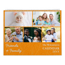 Calendário Laranja de Múltiplas Fotos de Família e
