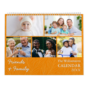 Calendário Laranja de Múltiplas Fotos de Família e