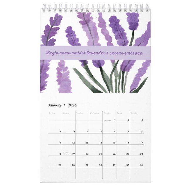 Calendário Lavanda Dreams 2024 Calendar 🌿 💜 (Jan 2026)