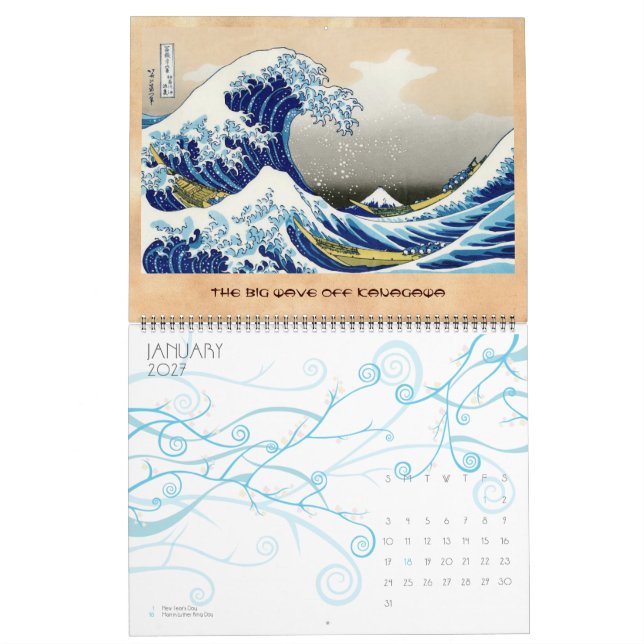Calendário Legal japonês Hokusai Fuji Ver paisagem (Jan 2027)
