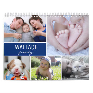 Calendário Lembrança Azul de Fotos Personalizadas da Família 