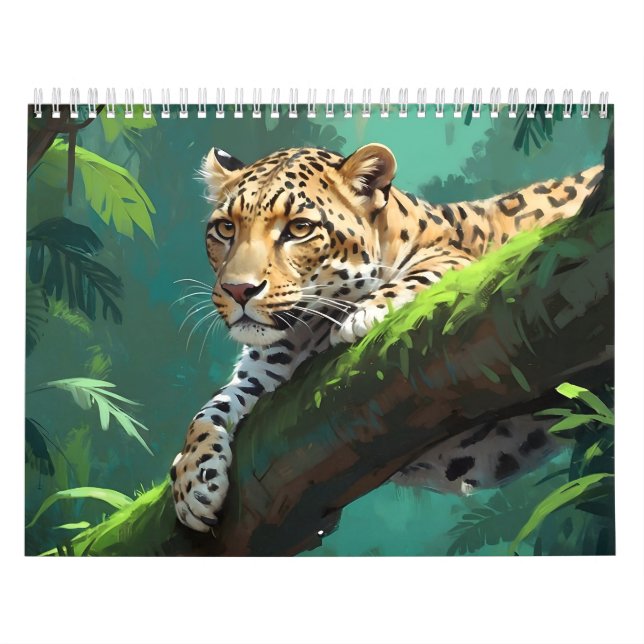 Calendário Leopardo Realista na Arte Animal Selvagem (Capa)