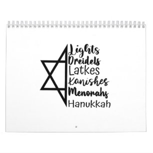 Calendário Light Dreidel Latke Kanish Menorah Hanukkah