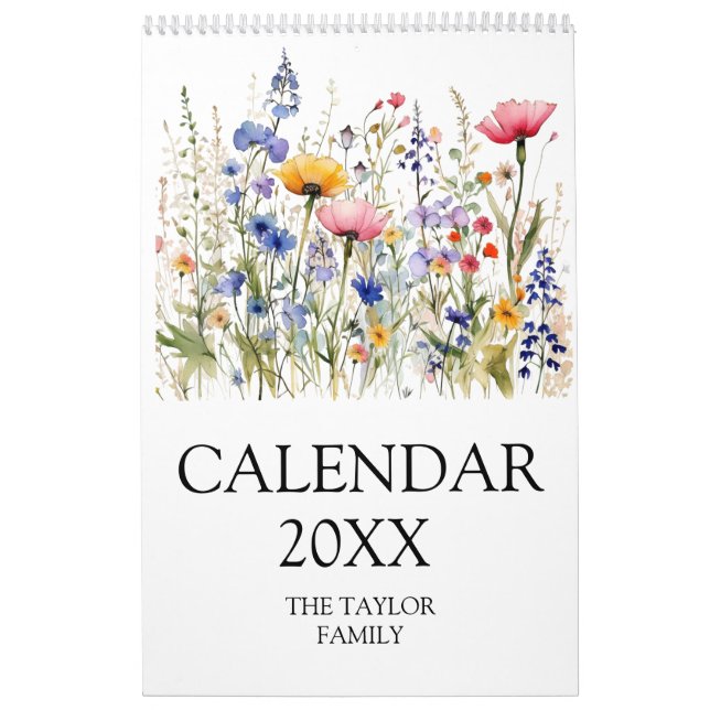 Calendário Linda Aquarela Jardim Botânico de Flor Selvagem (Capa)