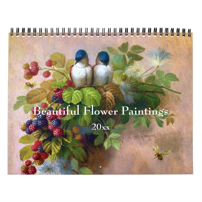 Calendário Linda pintura de flores e belas artes