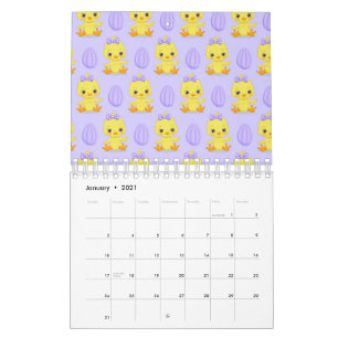 Calendário Lindo Amarelo Roxo Frango Padrão Páscoa