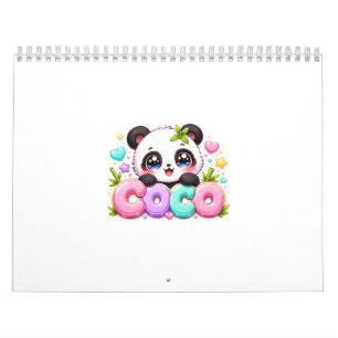 Calendário Lindo Kawaii Coco Panda Nome Pastel Rosa Brilhante