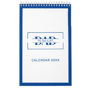 Calendário Listas de Tarefas de Monograma Azul Moderno 11” x