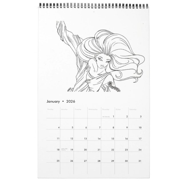 Calendário Livro para colorir (Jan 2026)