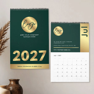 Calendário Logotipo da Empresa Verde e Dourada Marketing 2027