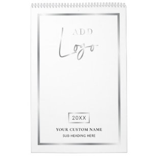 Calendário Logotipo Empresarial Branco e Prata Personalizado