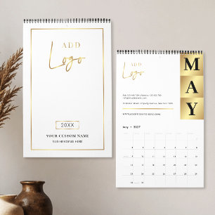 Calendário Logotipo Empresarial Moderno em Dourado Falso Bran