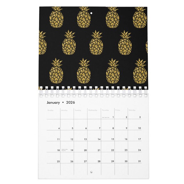 Calendário Lover de Fruta Tropical do Abacaxi ouro (Jan 2026)