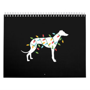 Calendário Luzes de Natal cinza presentes bonitinhos cachorro