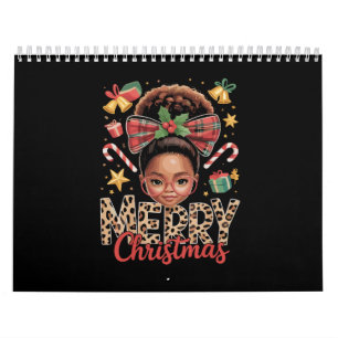 Calendário Mãe Negra Americana de Natal com Coque Desgrenhado