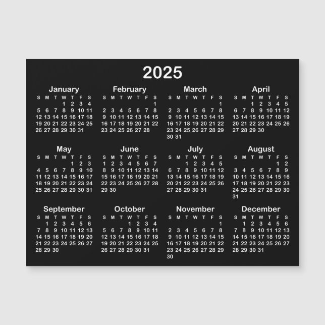 Calendário Magnético 2025, preto e branco minimali (Frente)