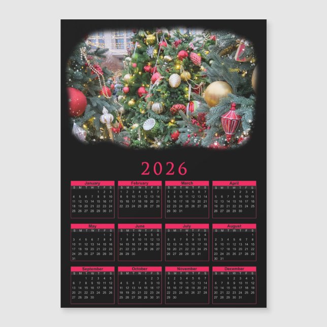 calendário magnético 2026 com a sua foto de Natal (Frente)