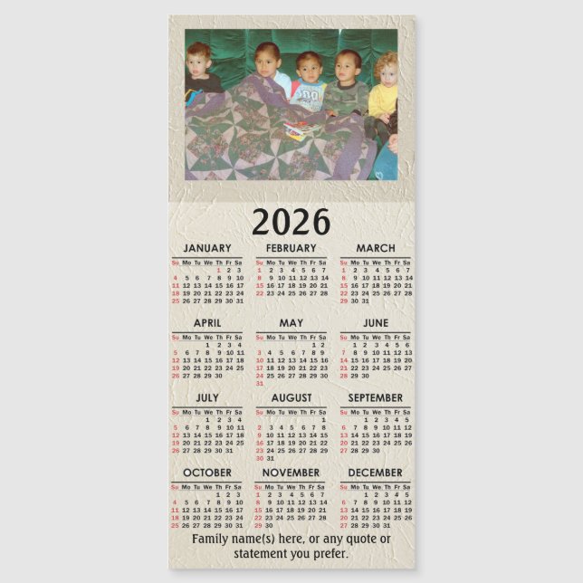 Calendário Magnético 2026 com Sua Foto e texto (Frente)