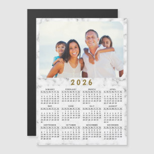 Calendário Magnético 2026 mármore branco sua foto
