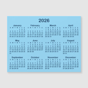 Calendário magnético azul claro e Marinho 2026