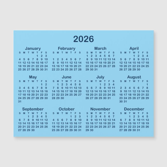 Calendário magnético azul claro e Marinho 2026 (Frente)