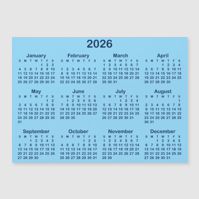 Calendário magnético azul claro e Marinho 2026 (Frente)