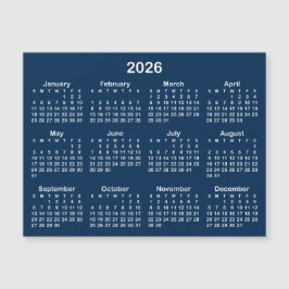 Calendário Magnético Azul Marinho e Branco 2026
