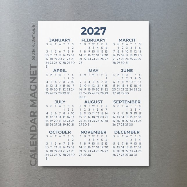 Calendário Magnético Azul Marinho Simples Elegante (Criador carregado)