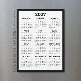 Calendário Magnético Básico Simples 2027 Cinza Fin