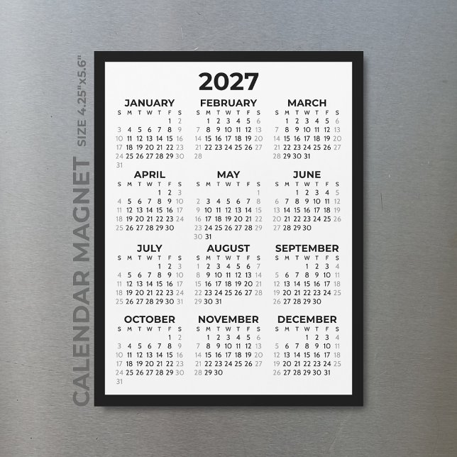 Calendário Magnético Básico Simples 2027 Cinza Fin (Criador carregado)
