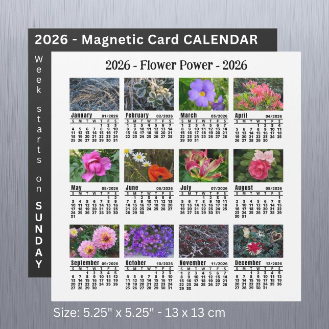 Calendário magnético branco de Flor personalizada  (Criador carregado)
