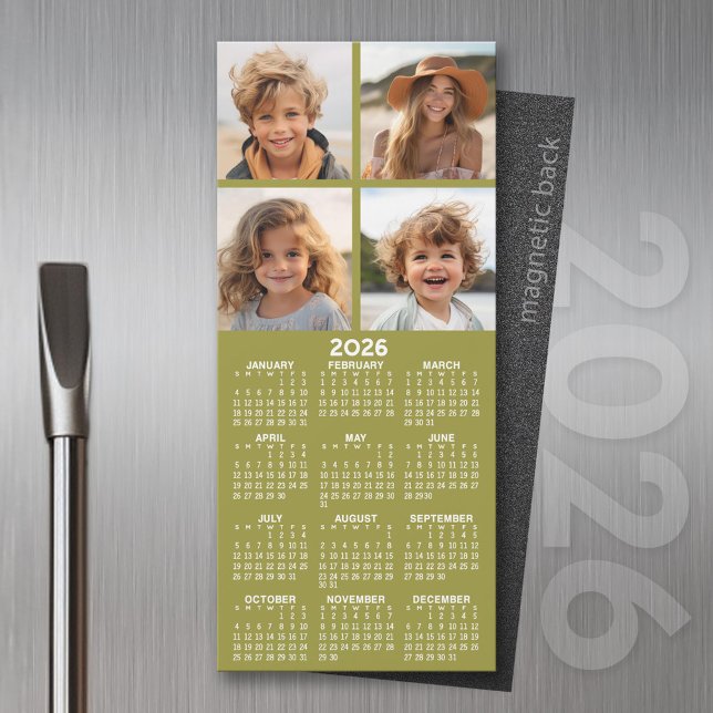 Calendário Magnético com Colagem de Fotografias -  (2026 Calendar Magnet for the Fridge or Home Office - Add a Photo for a Personal Touch)