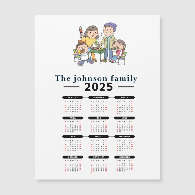 Calendário Magnético da Família Personalizada 2025 (Frente)