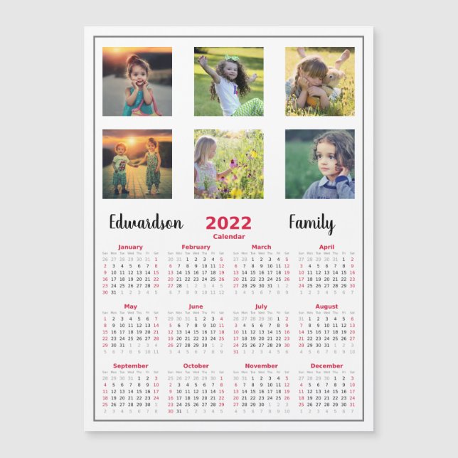 Calendário magnético de colagem de fotos da famíli (Frente)