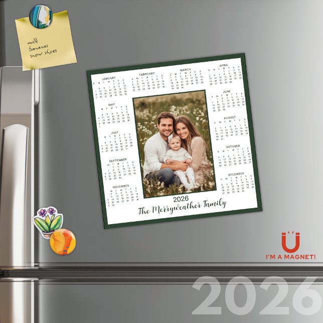 Calendário Magnético de Foto Verde Florestal 2026 (2026 Forest Green Photo Magnetic Calendar)