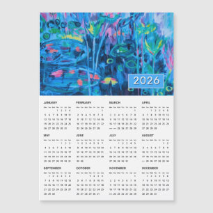 Calendário Magnético do Abstrato Azul Floral 2026