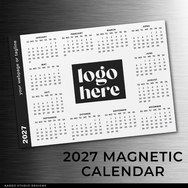 Calendário Magnético do Ano Completo 2027 do Logot (Customize calendar with your own logo, custom text, or website.)