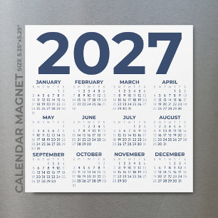 Calendário Magnético Minimalista Azul Marinho 2027