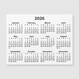 Calendário Magnético Minimalista Preto 2026