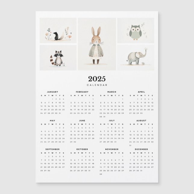 Calendário Magnético Mínimo Boho Animal Caprichoso (Frente)