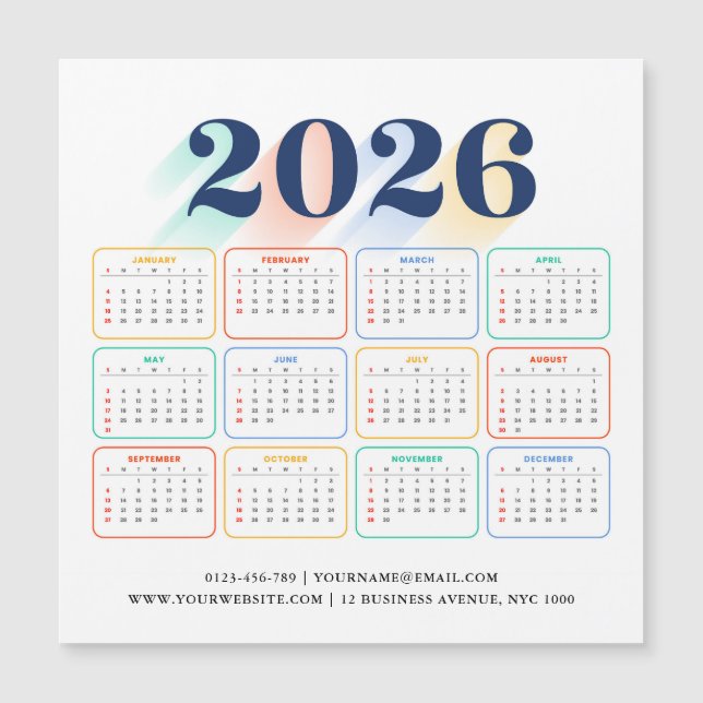 Calendário Magnético Personalizado 2026 – Moderno  (Frente)