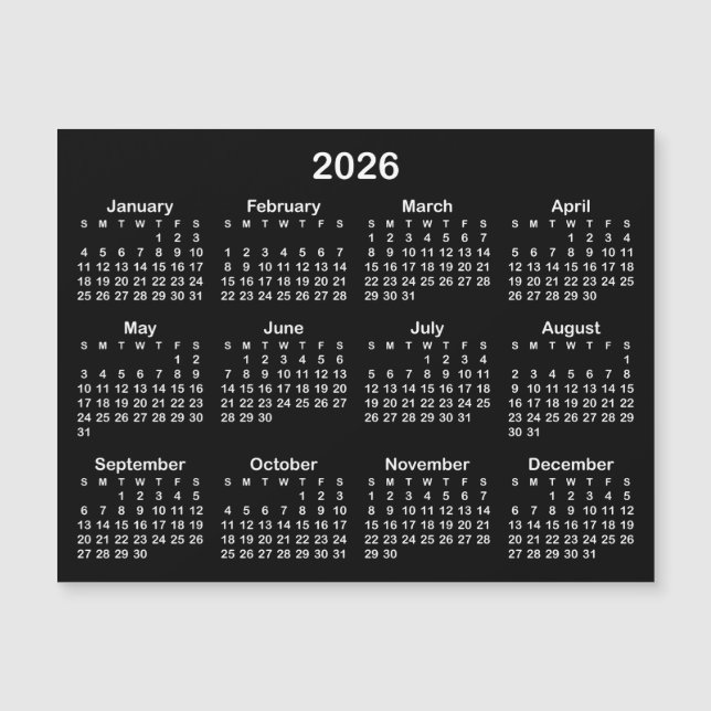 Calendário Magnético Preto e Branco Minimalista 20 (Frente)