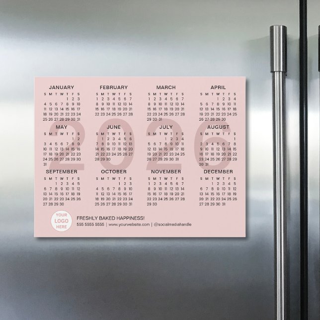 Calendário Magnético Rosa de Negócios 2026 com Log (Custom Logo Pink Business 2026 Magnetic Calendar)