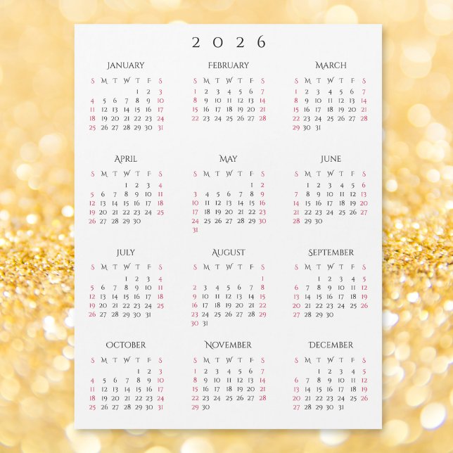Calendário Magnético Simples Preto e Branco Ano No (Simple Black White 2026 New Year Magnetic Calendar)