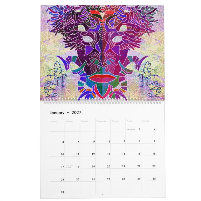 Calendário Maskyrinth de Lin Tarczynski para 2026 (Jan 2027)