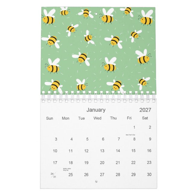 Calendário Mel Bumble Bee Green Standard 2026 (Jan 2027)